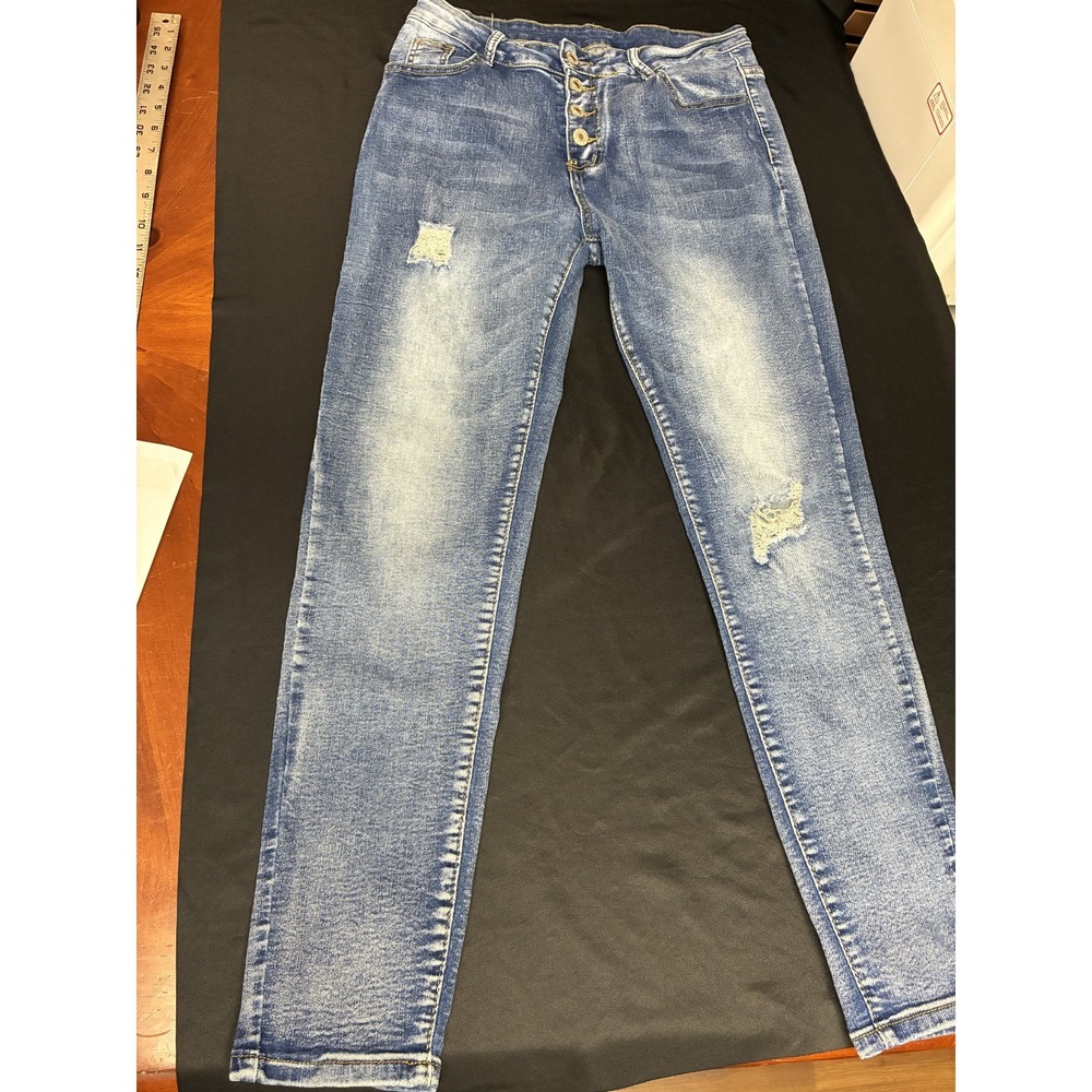 KanCan ESTILO Blue Jeans Distressed Button Fly Skinny Denim Size 10 KC
